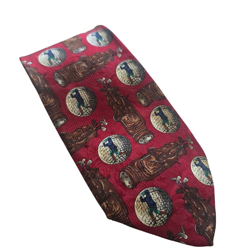 Robert Talbott Mens Golf Tie Hand Sewn Silk Red Burgundy Made in USA